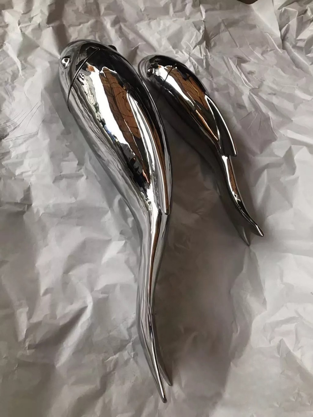 永平镜面不锈钢抽象鱼雕塑、水景仿真金属鱼群雕塑摆件【美丽壮观】