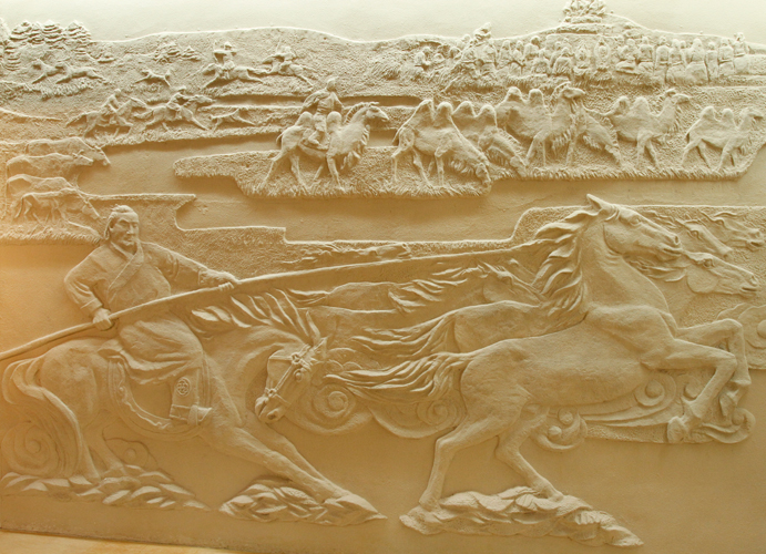 永平砂岩浮雕 - 套马图